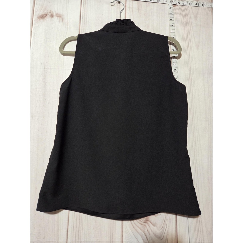 J.Crew Sleeveless Blouse Womens 4 Black Ruffle Trim Mock Neck Button‎ Front - Picture 3 of 6